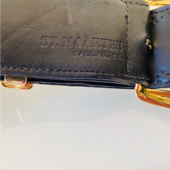 St. Maarten Black Leather Vintage Crystal Punk Rock Belt SZ XS - Picture 5 of 6